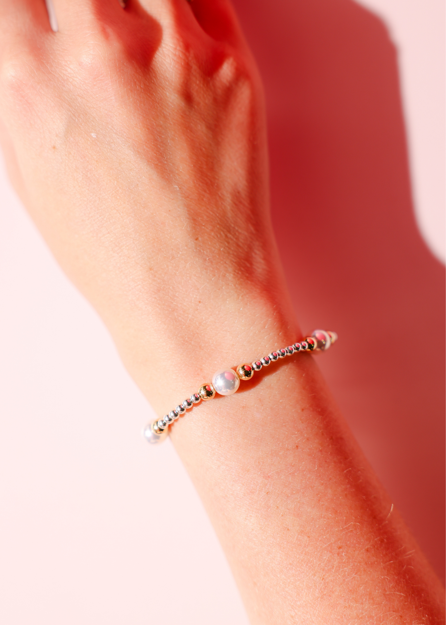 Serena Pearl Bracelet in Silver with Gold: Standard 6.75 inch