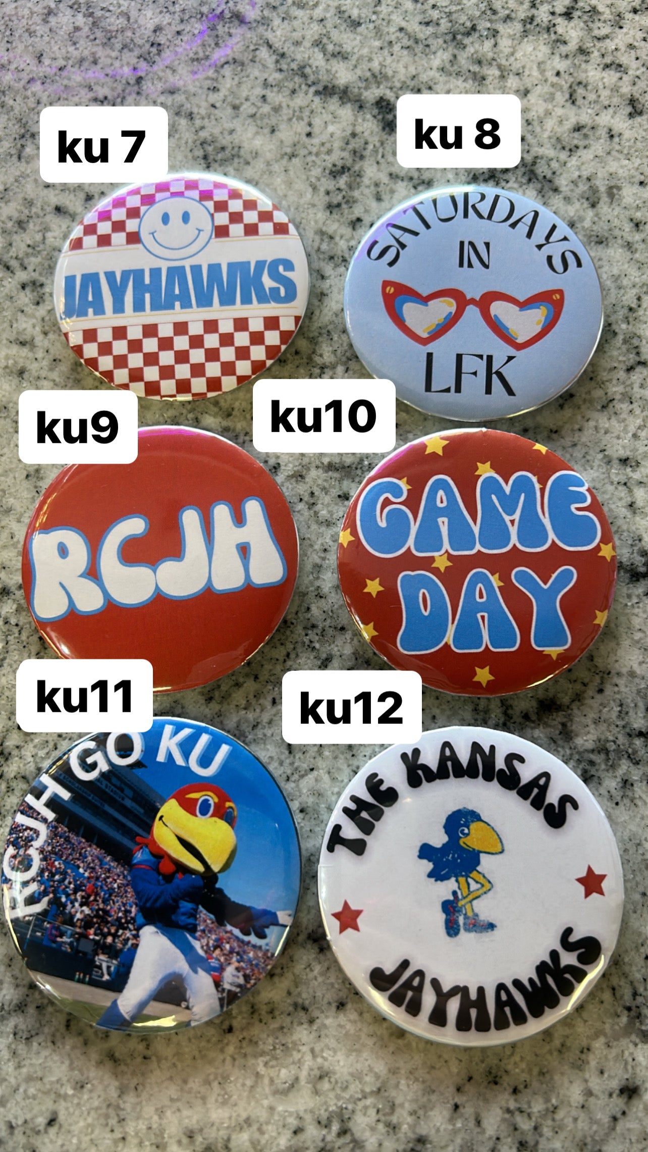 KU game day buttons