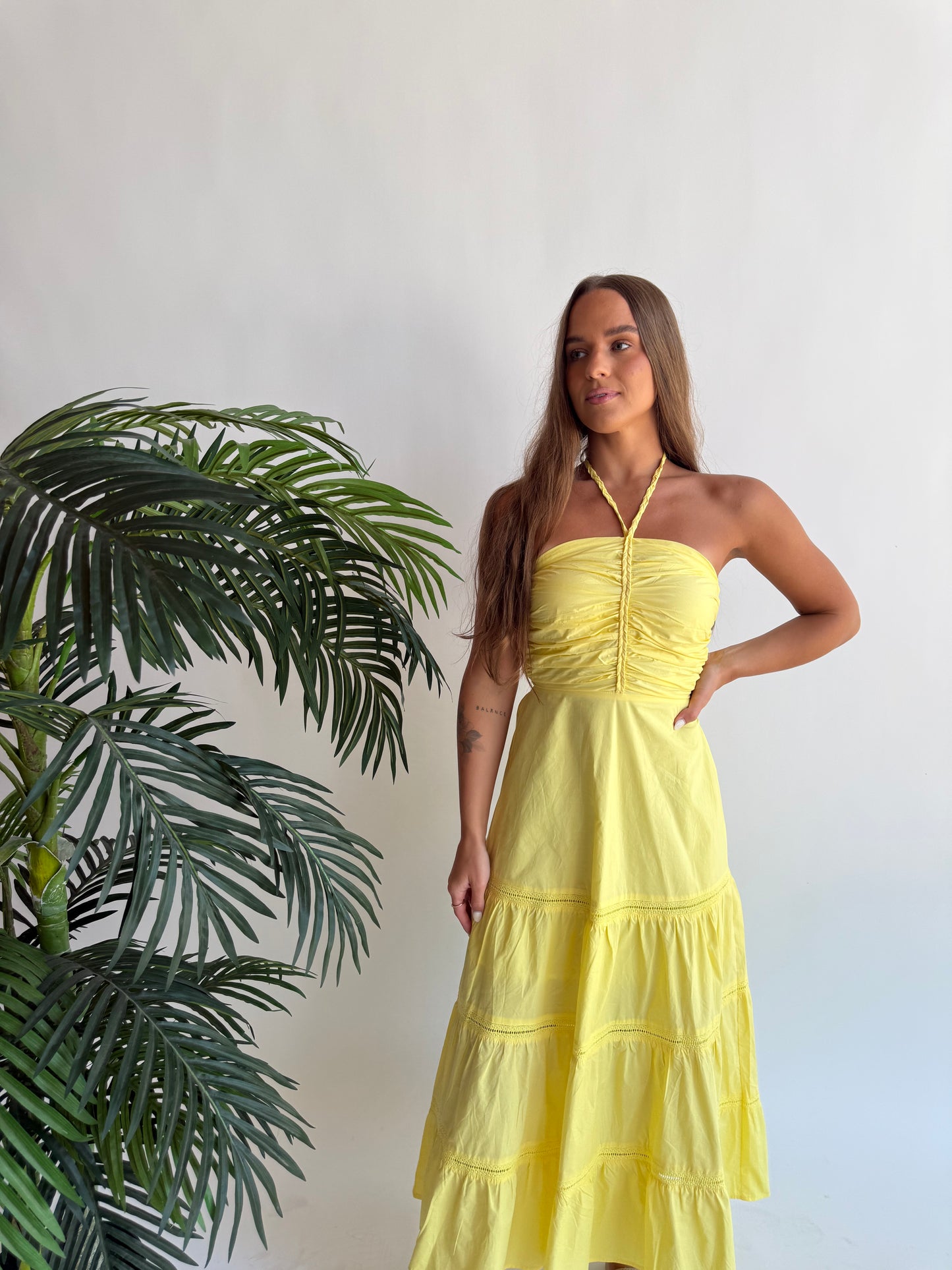 Braided lace lemon midi dress