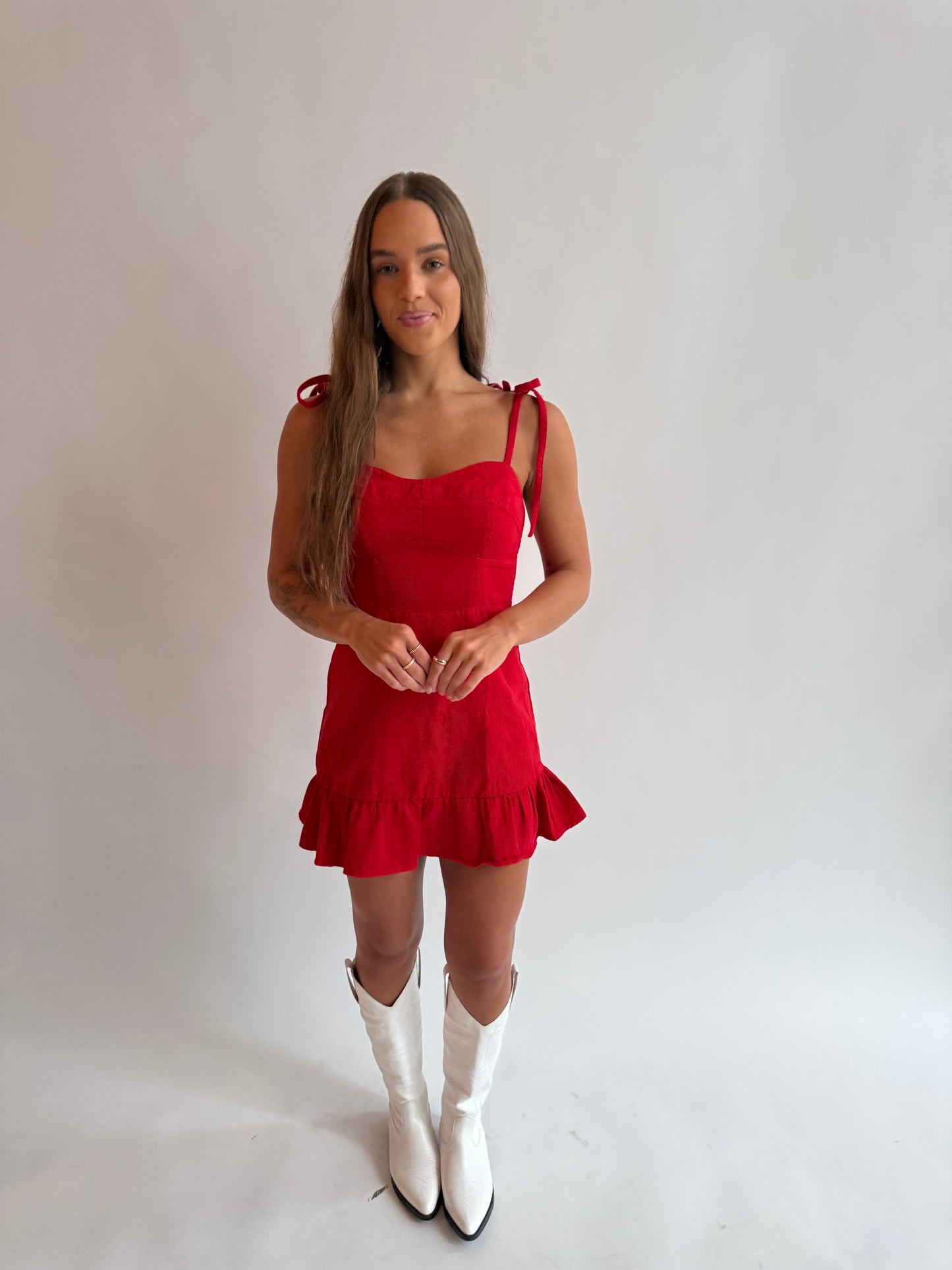 Winner Winner denim dress- Red