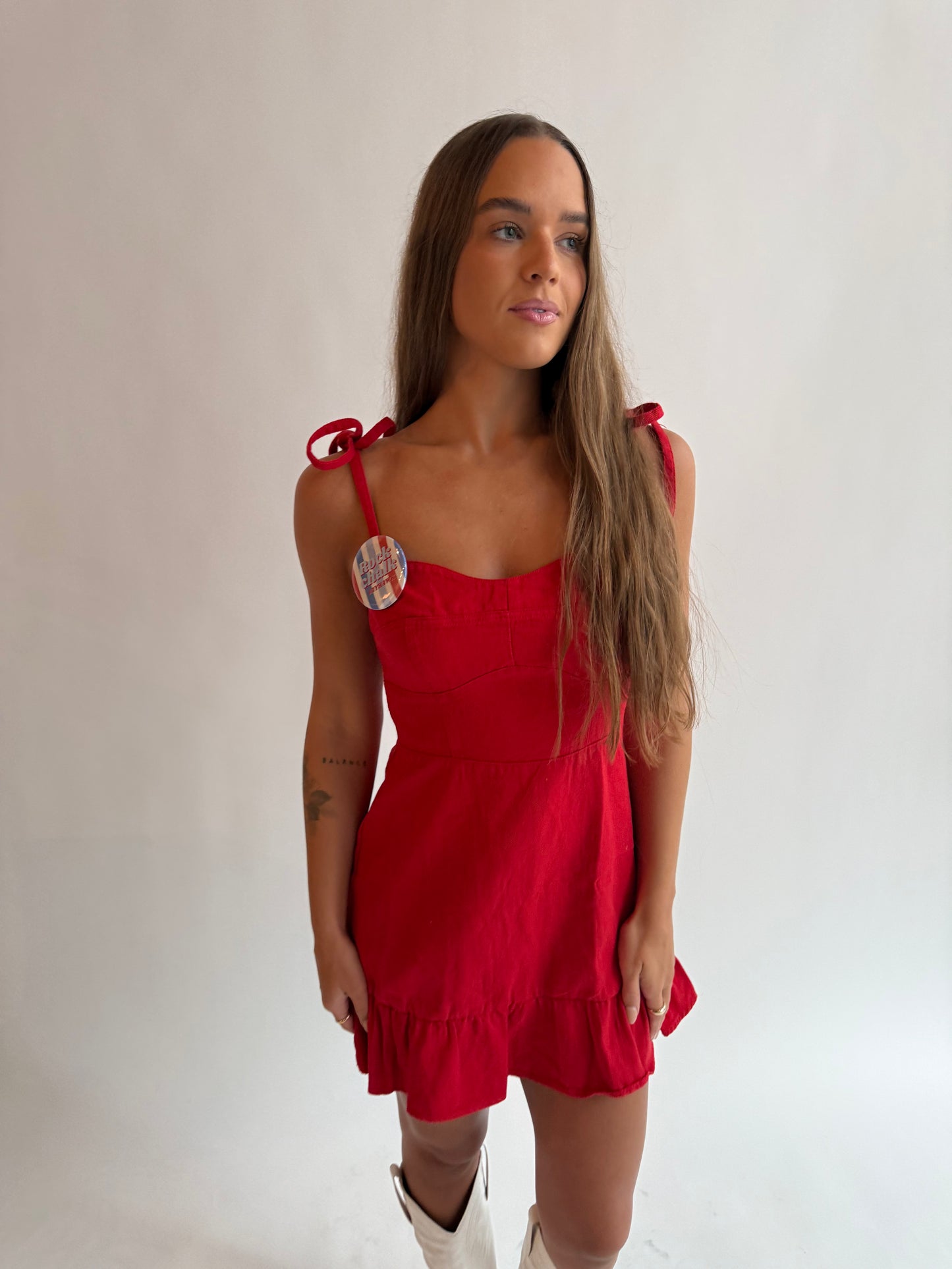 Winner Winner denim dress- Red