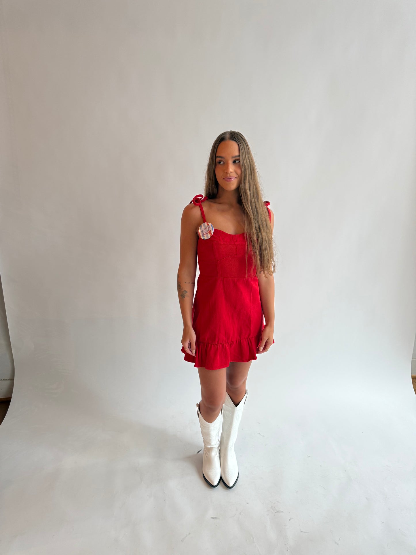 Winner Winner denim dress- Red