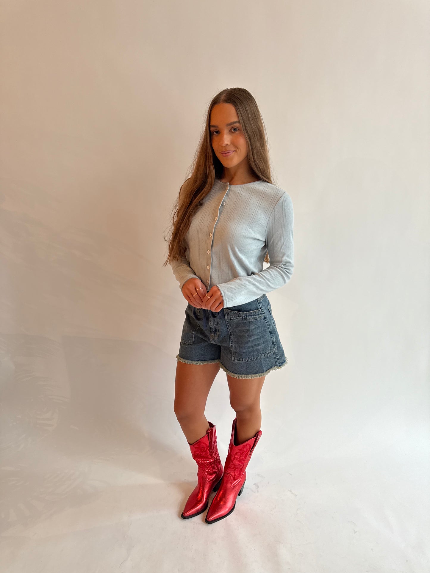 Light Blue Pointelle Cardigan