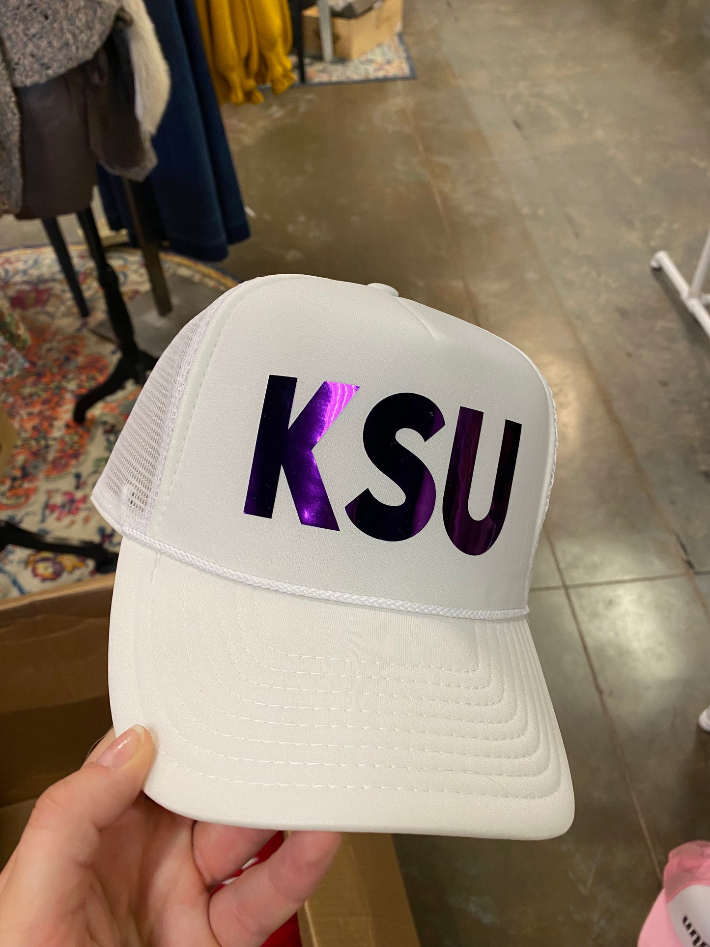 White & Purple KSU Trucker hat
