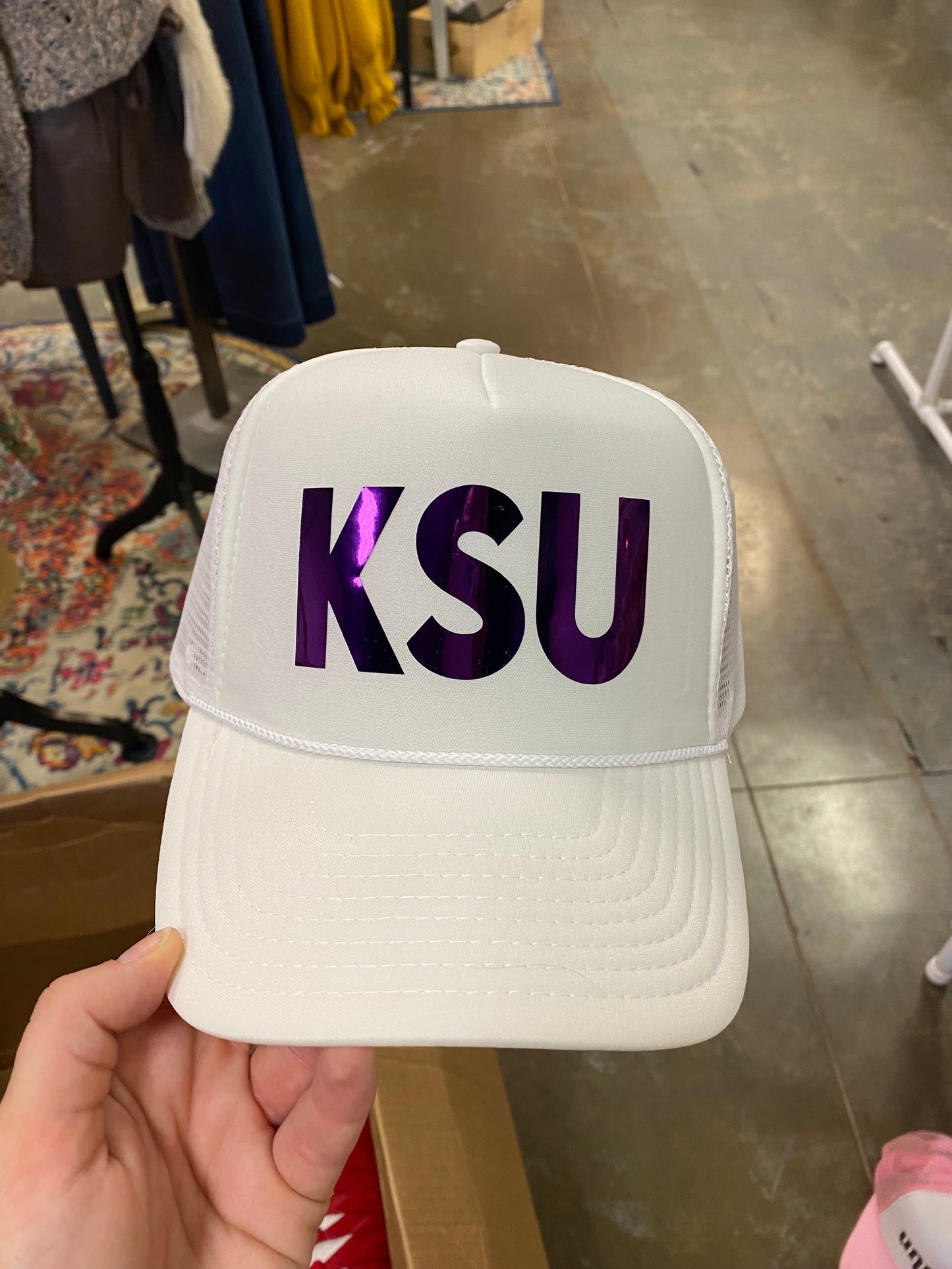 White & Purple KSU Trucker hat