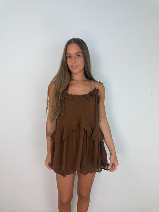 Tie ruffled romper
