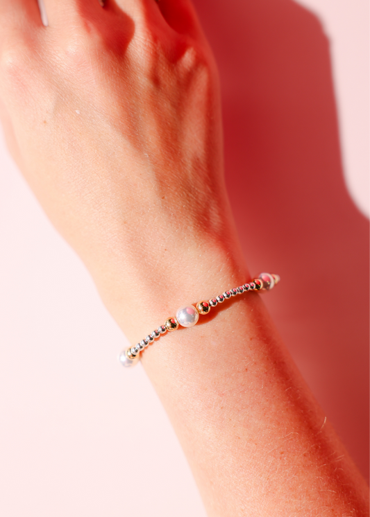 Serena Pearl Bracelet in Silver with Gold: Standard 6.75 inch