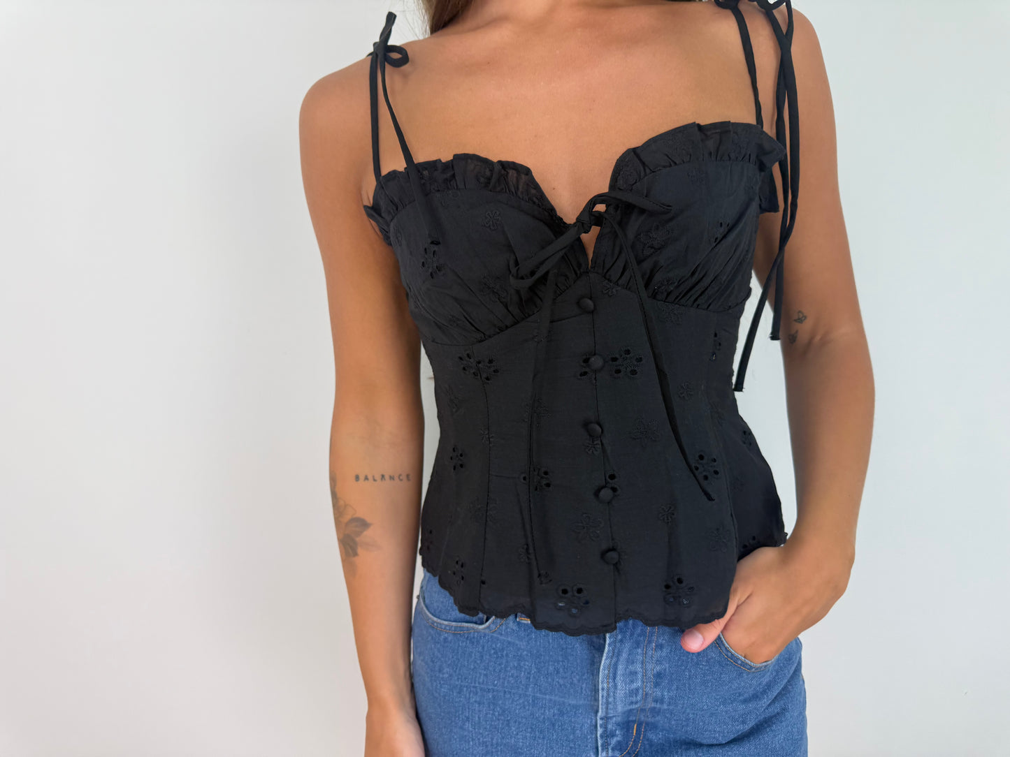 Eyelet peplum top