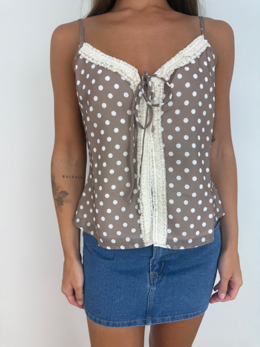 Polka dot lace trim tank