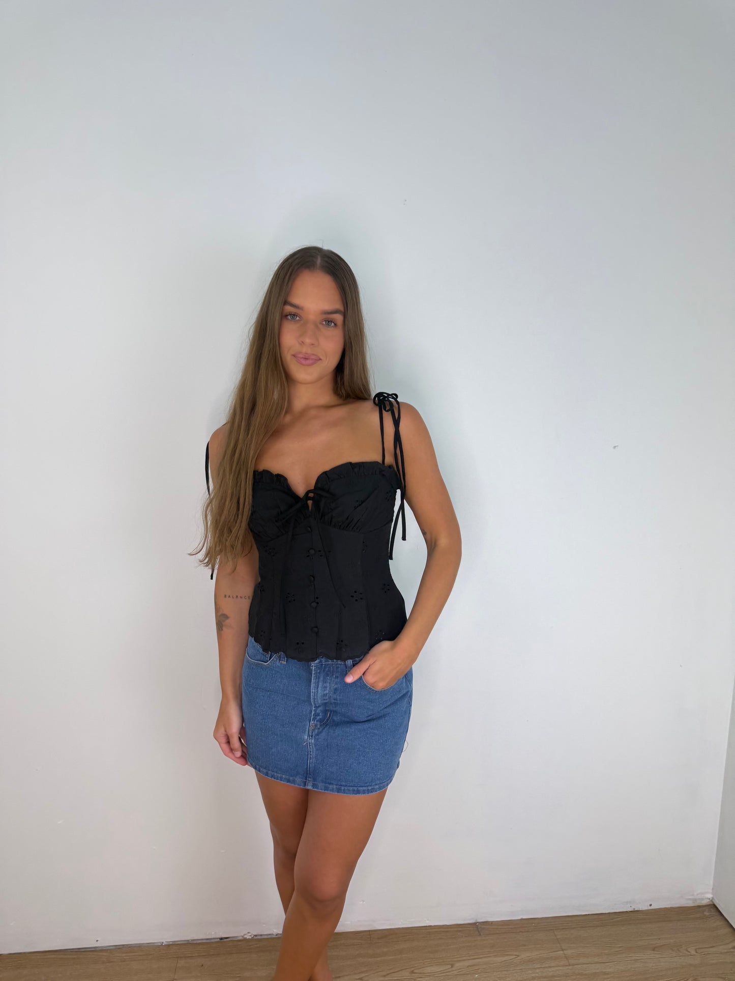Eyelet peplum top