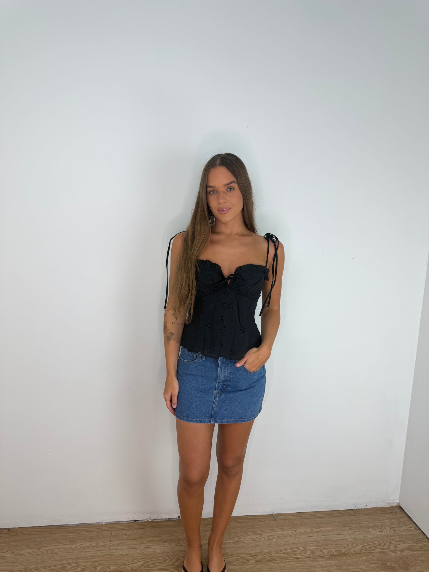 Eyelet peplum top