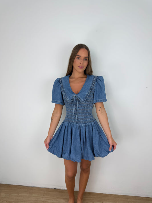 Peter smocked denim dress