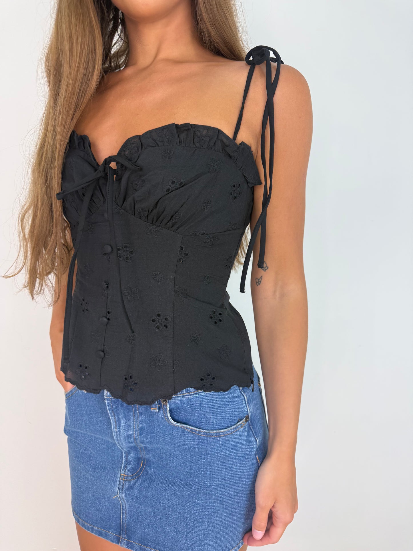 Eyelet peplum top