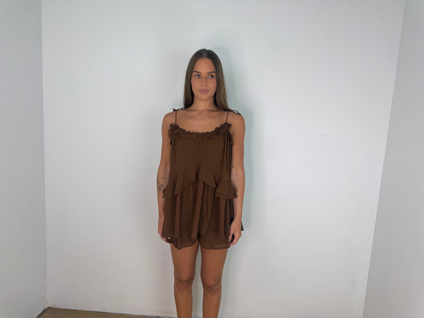 Tie ruffled romper