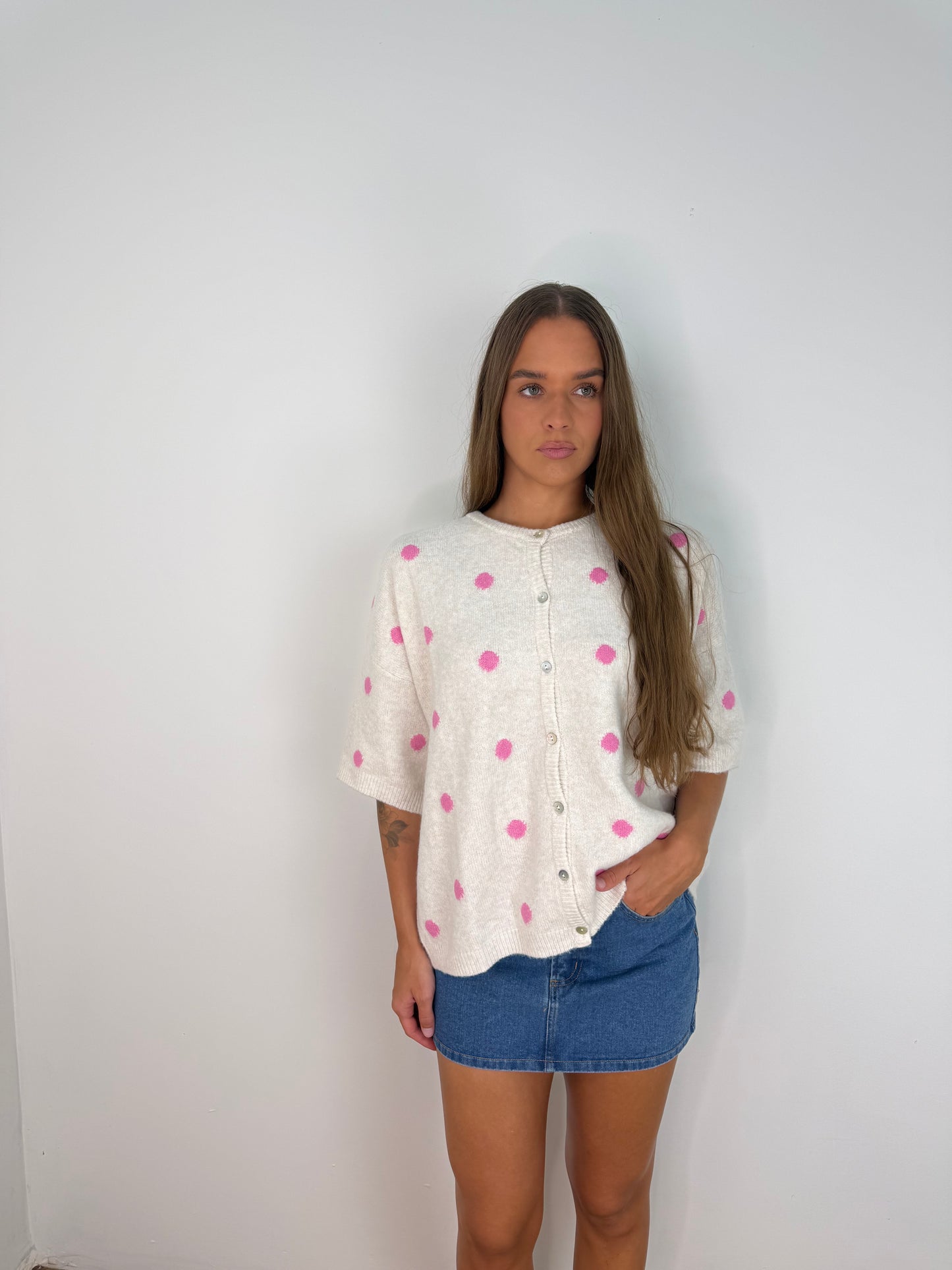 Polka dot sweater cardi