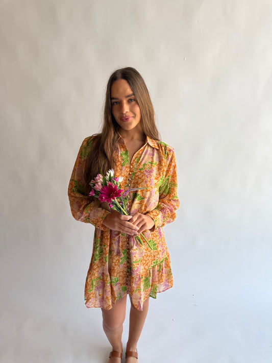 Gather me close button down dress