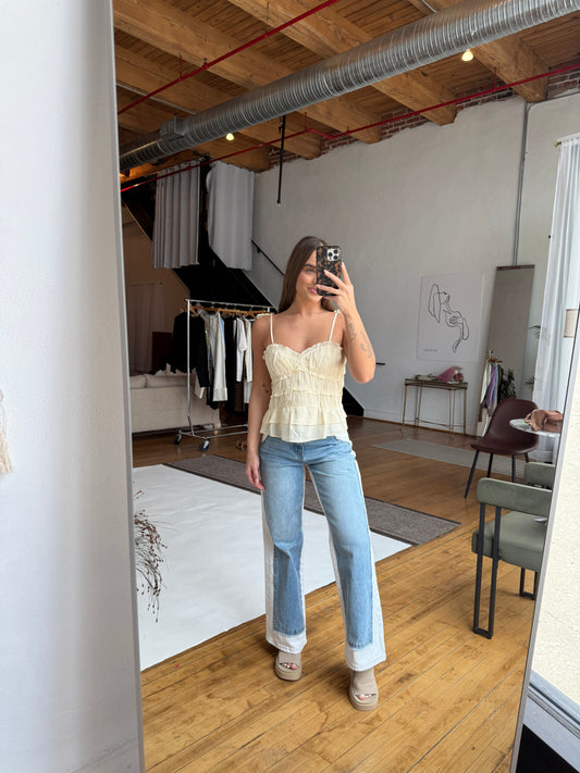 Woven Cotton v neck ruffle tank