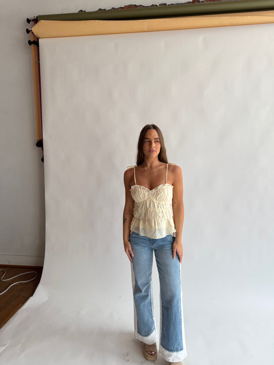 Woven Cotton v neck ruffle tank