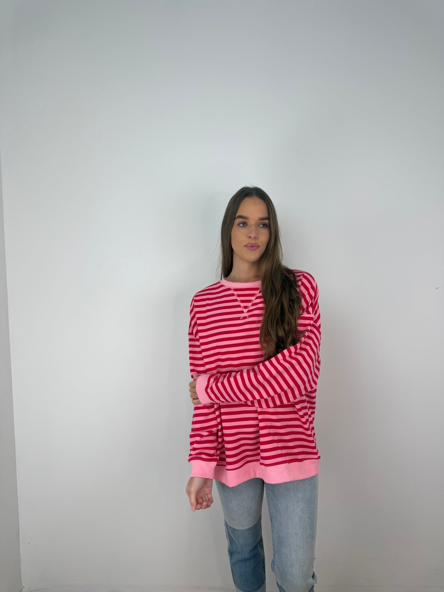 oversized pink striped top