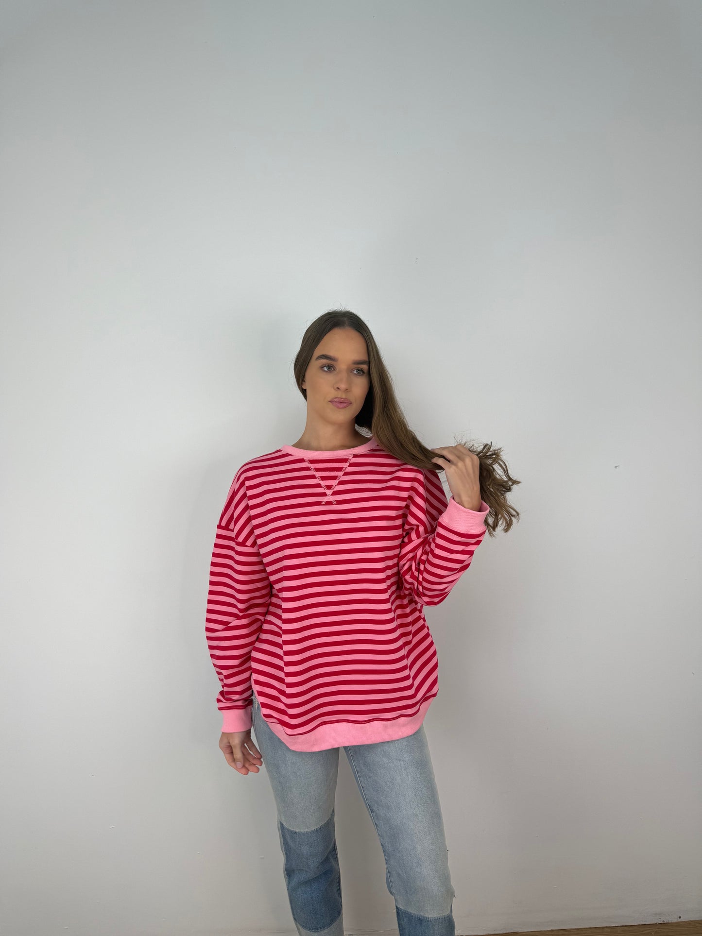 oversized pink striped top