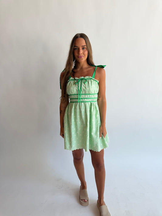 Embroidered bow tie dress