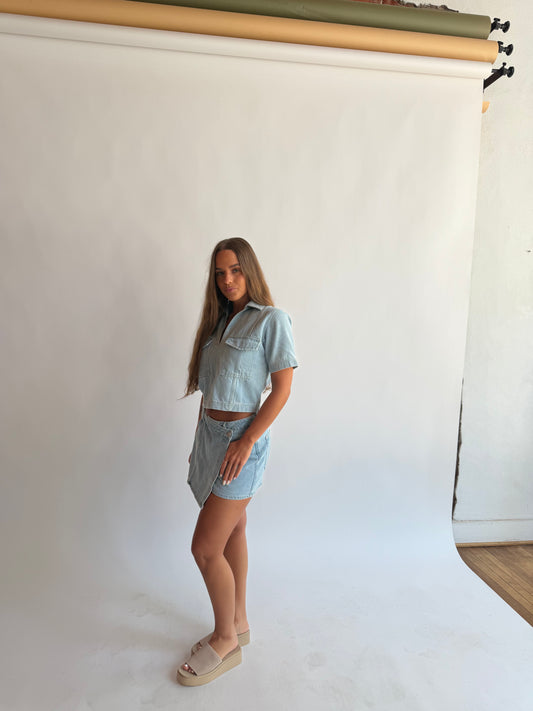 Asymmetrical denim skort