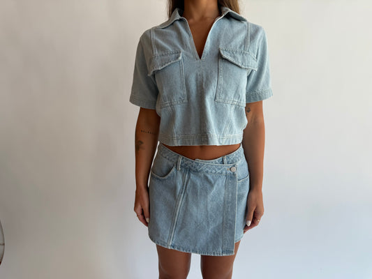 Split Collared denim top