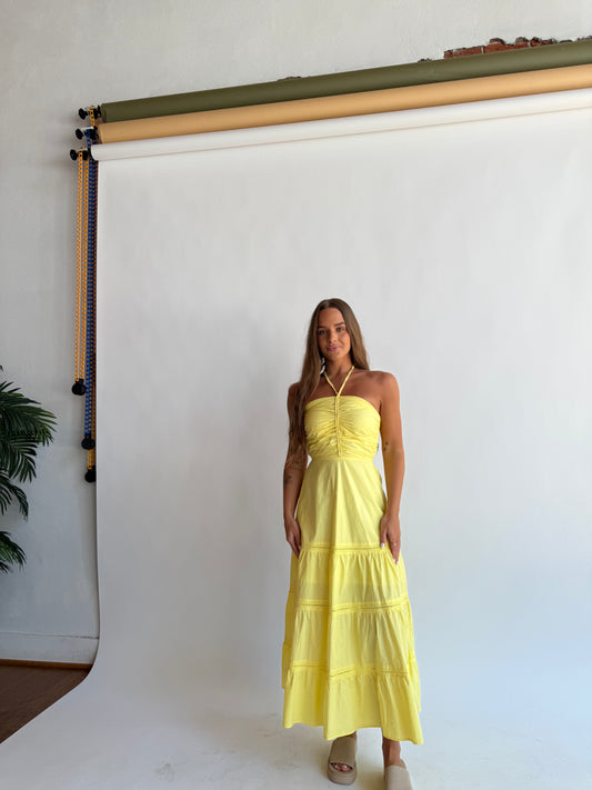 Braided lace lemon midi dress