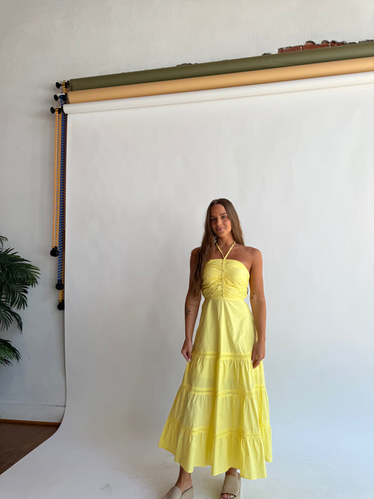 Braided lace lemon midi dress