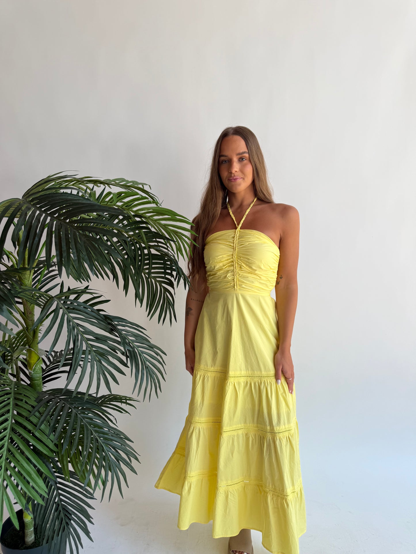 Braided lace lemon midi dress