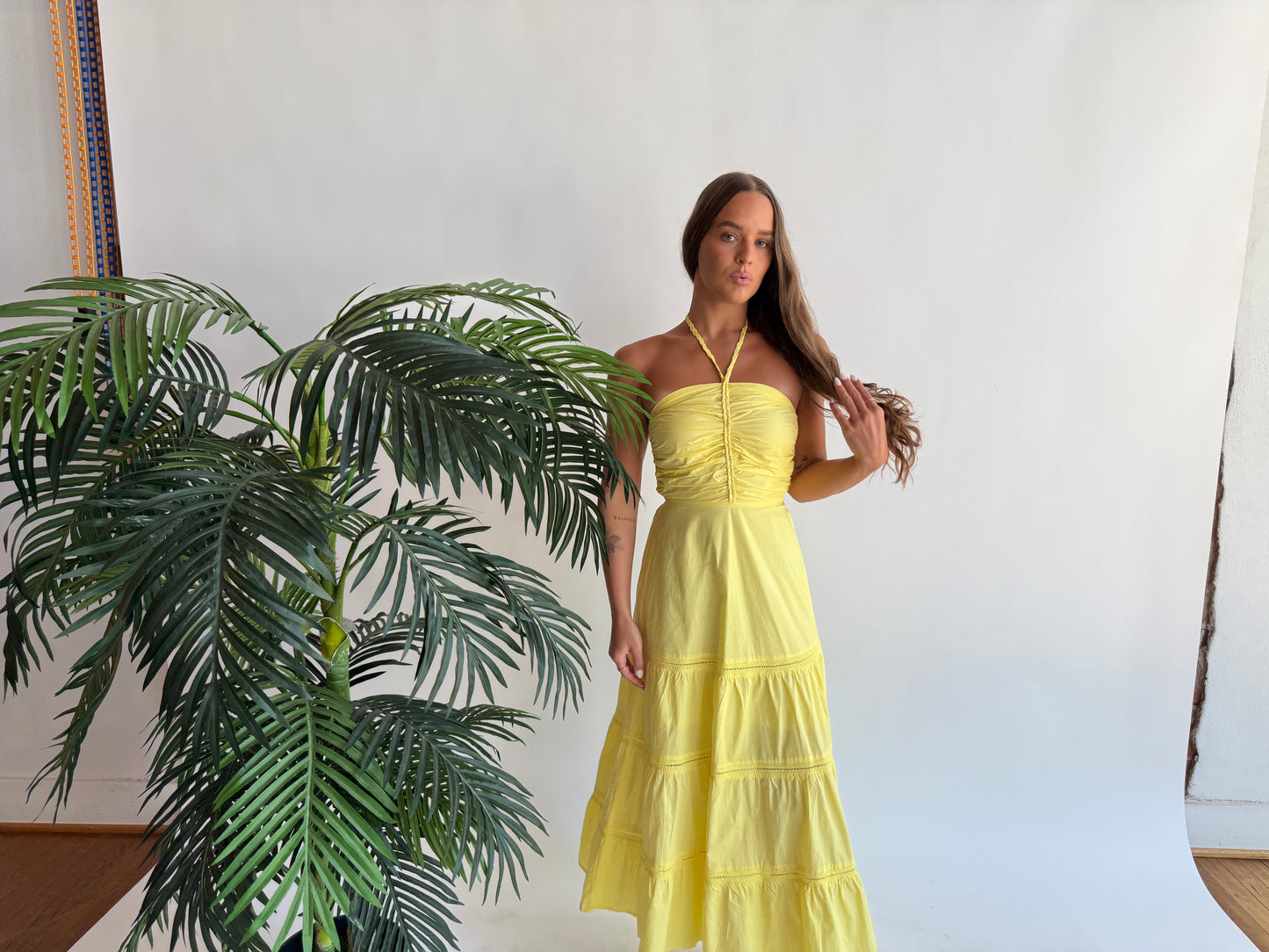 Braided lace lemon midi dress