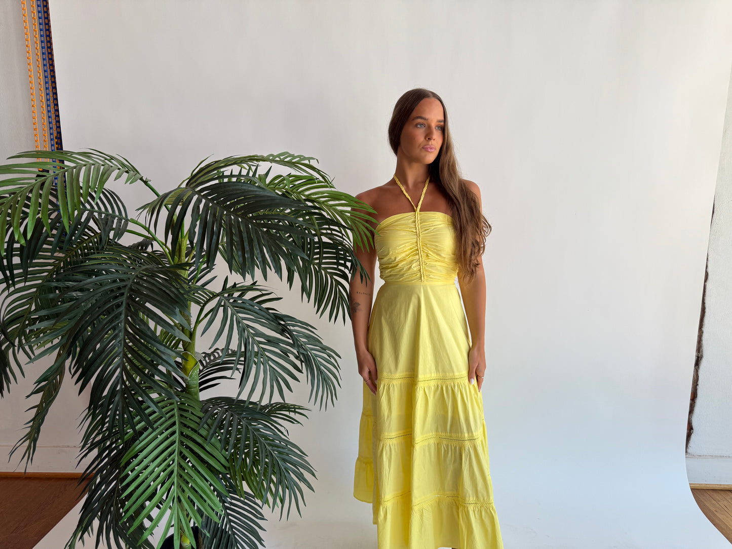 Braided lace lemon midi dress