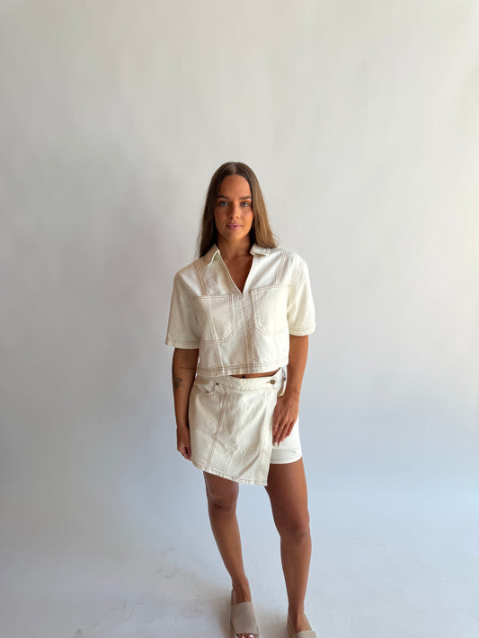 Stitch detail skort- ecru