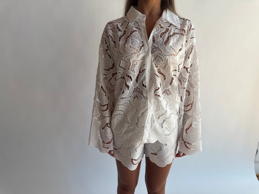 Floral Eyelet button up top