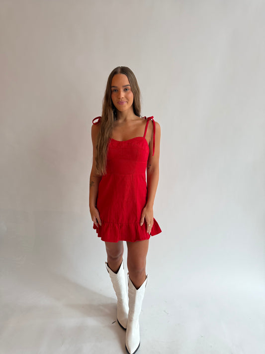 Winner Winner denim dress- Red
