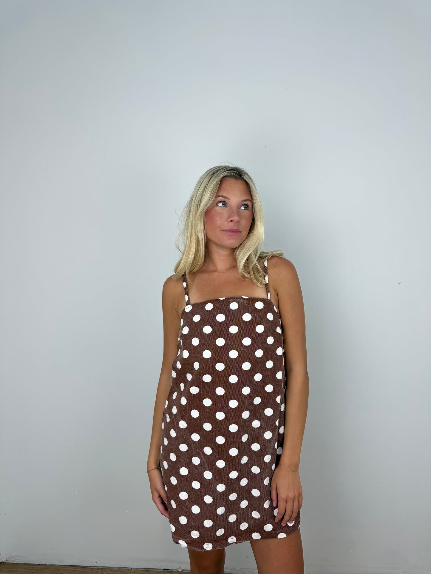 Brown Polka dot dreams denim dress