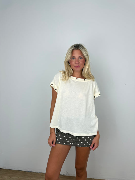 Metal trim eyelet top