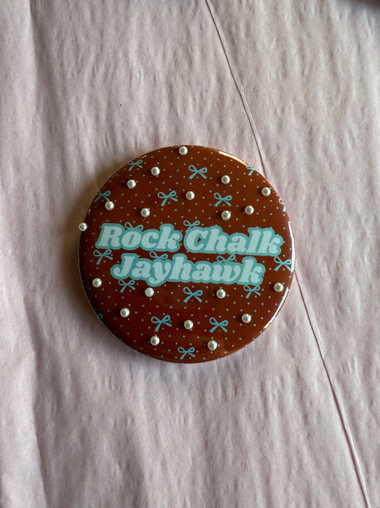 Jayhawk pearls and bows button