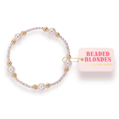 Serena Pearl Bracelet in Silver with Gold: Standard 6.75 inch