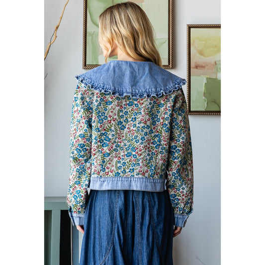 Vintage ruffle collar floral jacket