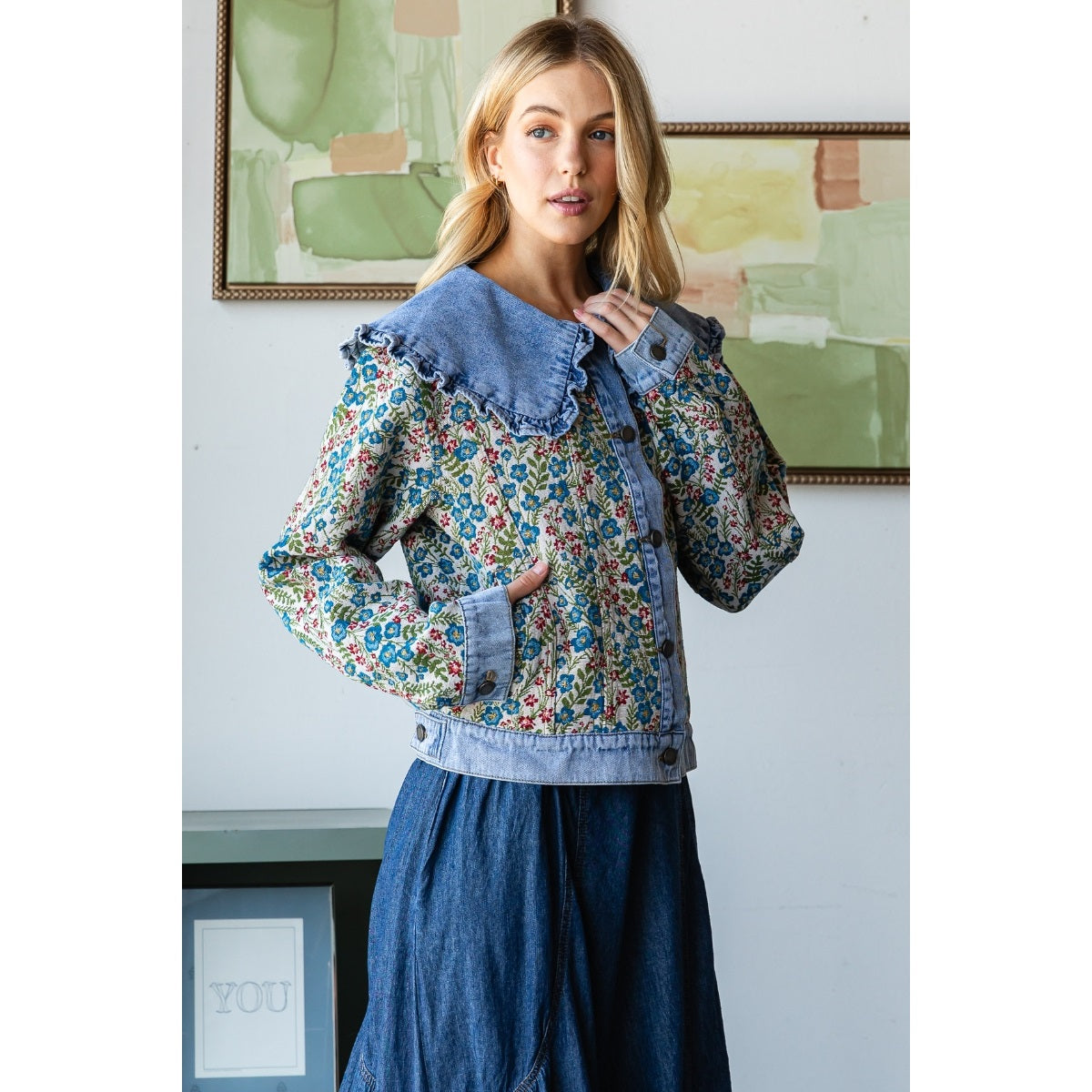 Vintage ruffle collar floral jacket