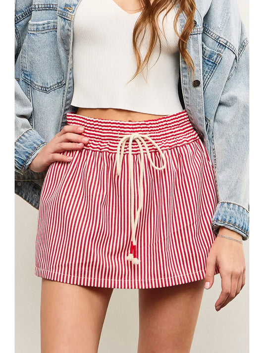 Wide waistband drawstring skort