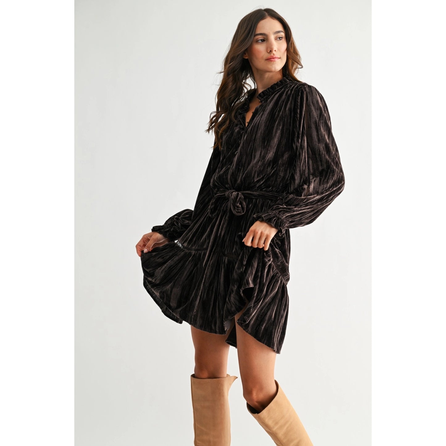 Velvet long sleeve mini Dress