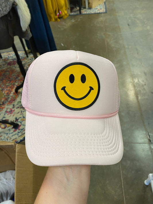 Blush pink smiley hat