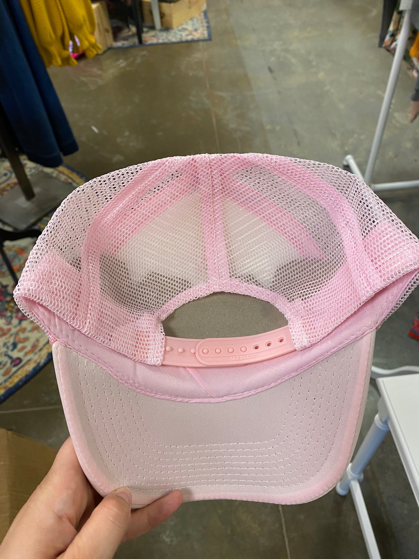 Blush pink smiley hat