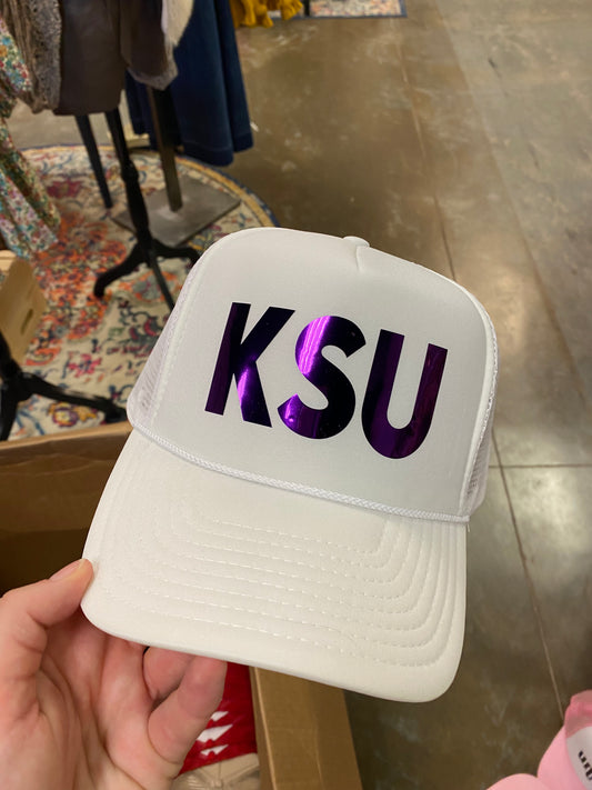 White & Purple KSU Trucker hat
